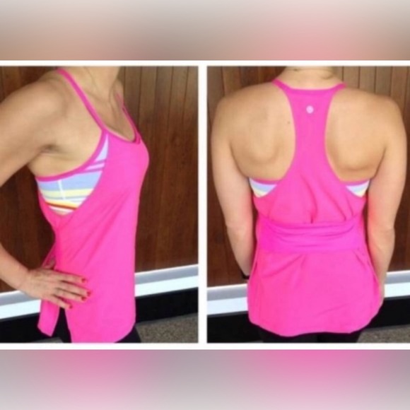 lululemon athletica Tops - Rare Lululemon No Limits
Hot Pink tank Top Built-in Bra Raspberry Groovy Stripe